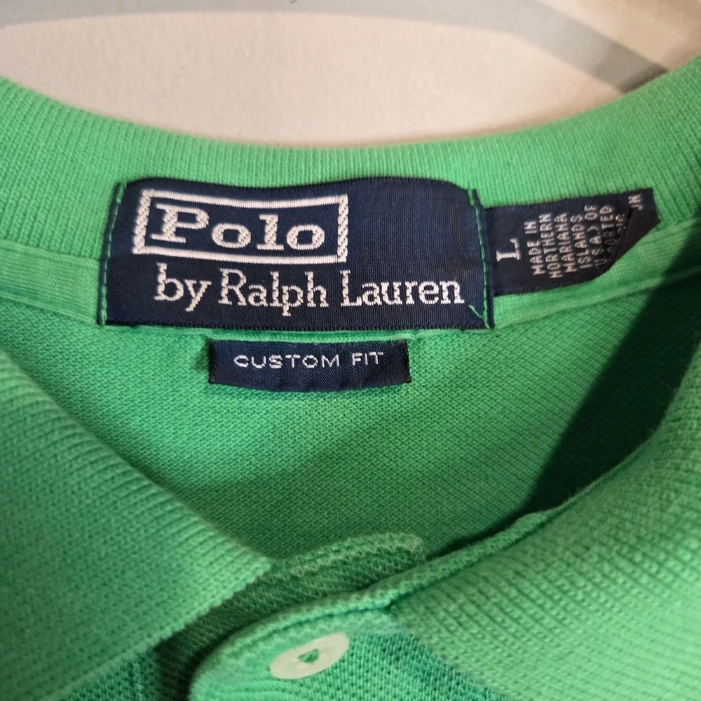 Polo Ralph Lauren Large Green Custom Fit Pique Short Sleeve Polo Shirt Pink Pony